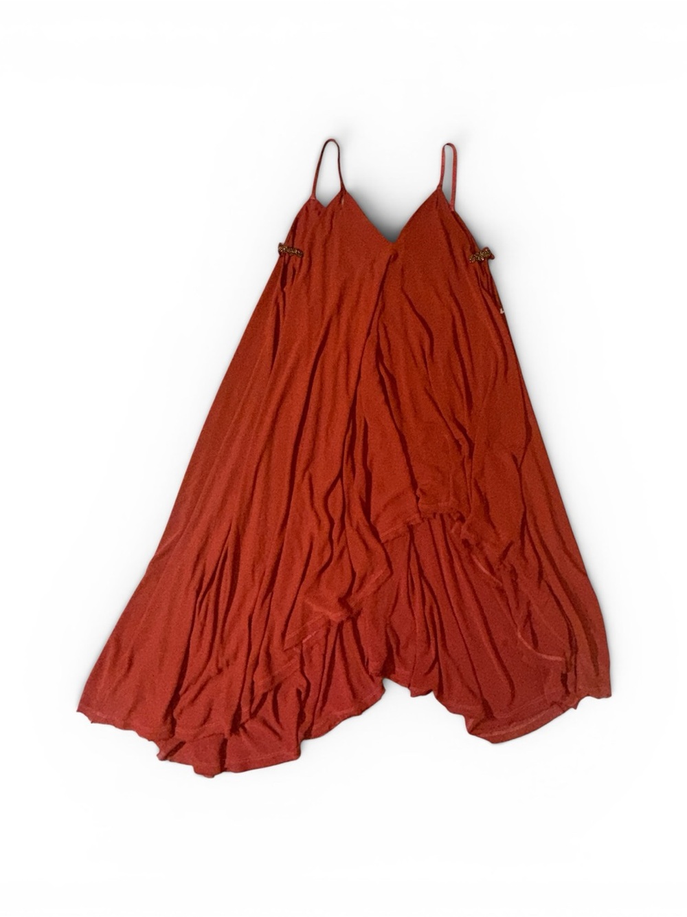Free People Bohemian XXL Rust Red V-Neck Spaghetti Strap Women's Dress